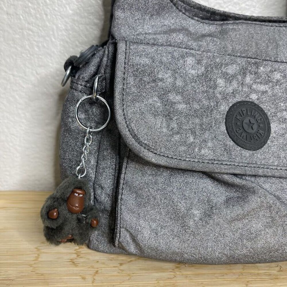 Kipling Shoulder Bag Nylon Silver Grey Felix Mini Double Handle Tote Purse - Picture 2 of 14